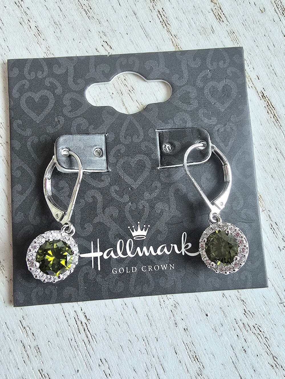 Olive Green Crystal Halo Drop Earrings